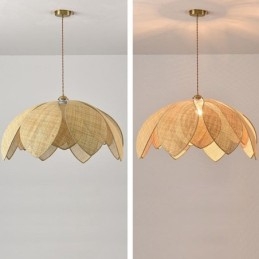 Rattan Lotus Pendant Light Cafe רטרו Rattan Art תאורת תקרה