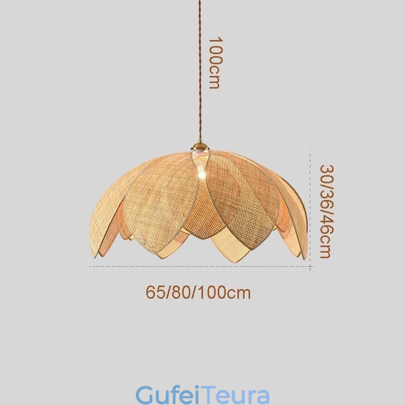 Rattan Lotus Pendant Light Cafe רטרו Rattan Art תאורת תקרה