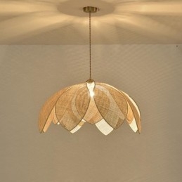 Rattan Lotus Pendant Light Cafe רטרו Rattan Art תאורת תקרה