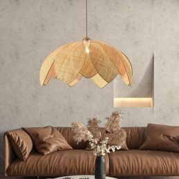 Rattan Lotus Pendant Light Cafe רטרו Rattan Art תאורת תקרה