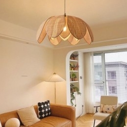 Rattan Lotus Pendant Light Cafe רטרו Rattan Art תאורת תקרה