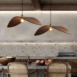 אור תליון מעץ מלא Creative Retro Ceiling Light