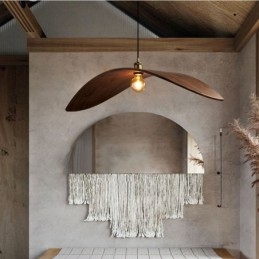 אור תליון מעץ מלא Creative Retro Ceiling Light