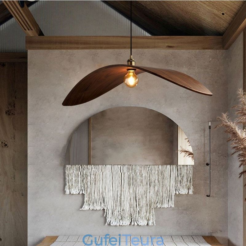 אור תליון מעץ מלא Creative Retro Ceiling Light