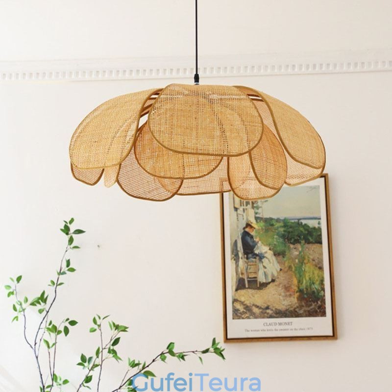 אור תליון קש על כותרת Wabi Sabi סגנון ארוגים ביד קש אור תקרה