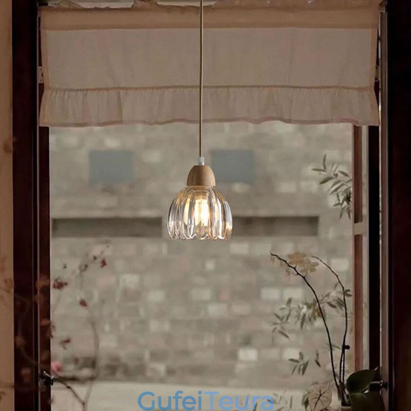 זכוכית תליון אור רטרו פסטורלי סגנון אי תקרת אור גומי עץ מנורה דקורטיבית