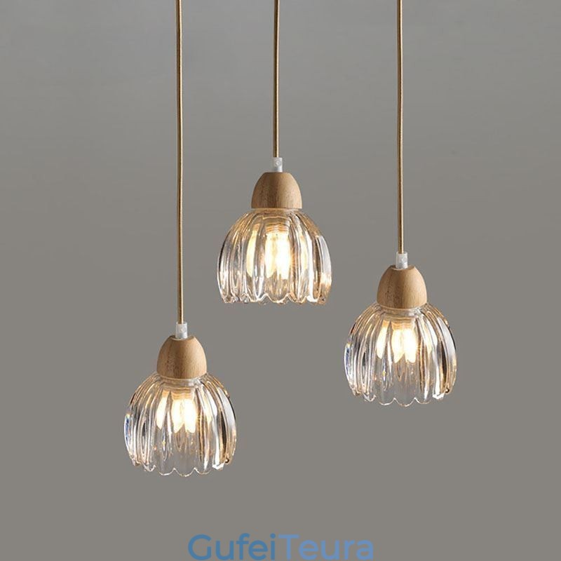 זכוכית תליון אור רטרו פסטורלי סגנון אי תקרת אור גומי עץ מנורה דקורטיבית