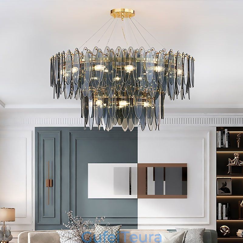 אור תליון זכוכית עגול מודרני נברשת זכוכית אלגנטית