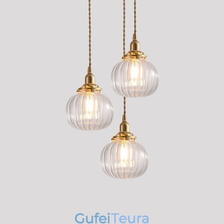 זכוכית תליון אור ברור עגול צלעות בצורת דלעת מנורה 1 אור