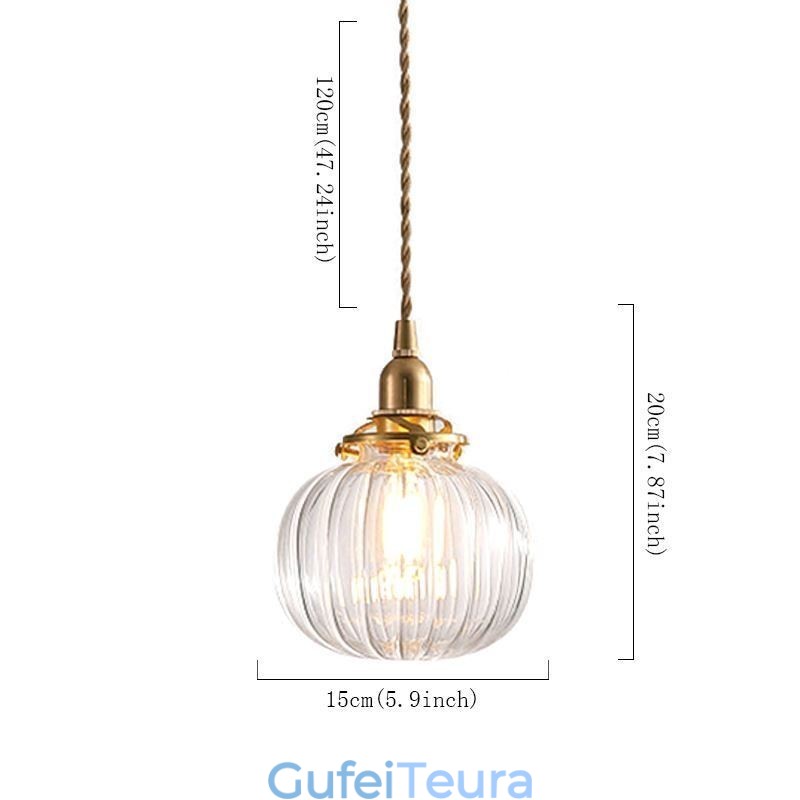 זכוכית תליון אור ברור עגול צלעות בצורת דלעת מנורה 1 אור