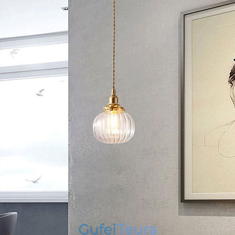 זכוכית תליון אור ברור עגול צלעות בצורת דלעת מנורה 1 אור