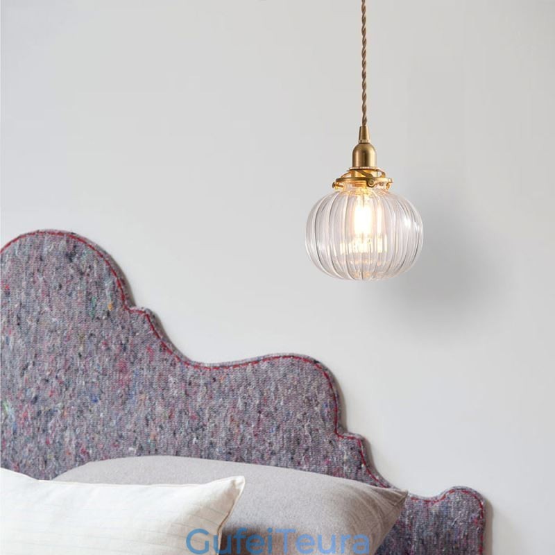 זכוכית תליון אור ברור עגול צלעות בצורת דלעת מנורה 1 אור