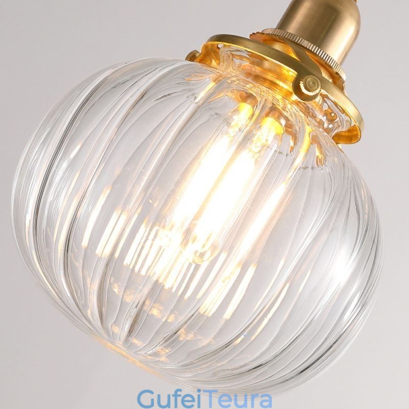 זכוכית תליון אור ברור עגול צלעות בצורת דלעת מנורה 1 אור