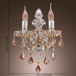 אור קיר קריסטל אלגנטי עם 2 נורות