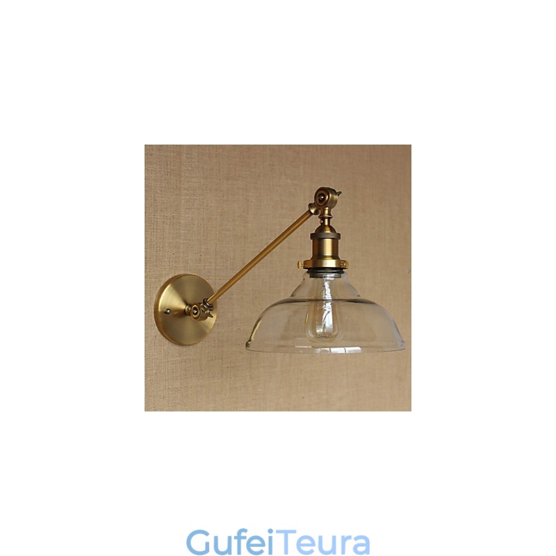 הברזל זכוכית ברונזה פליז זרוע בסגנון רטרו Creative אמריקאי כפרי מנורת קיר לחדר שינה