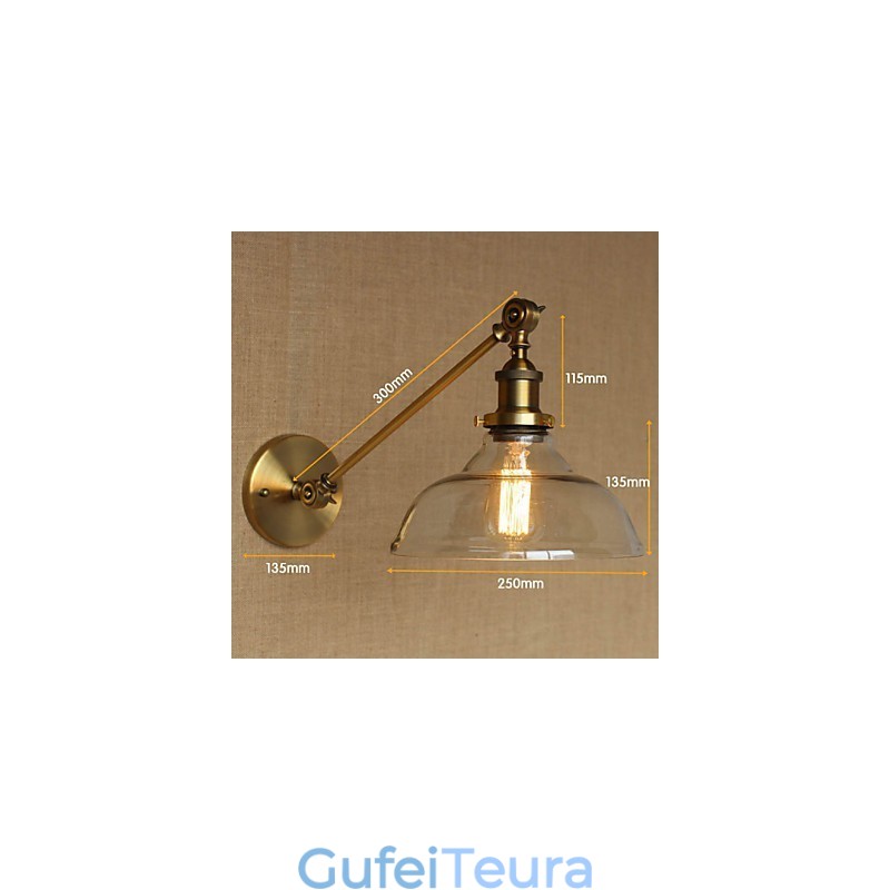 הברזל זכוכית ברונזה פליז זרוע בסגנון רטרו Creative אמריקאי כפרי מנורת קיר לחדר שינה