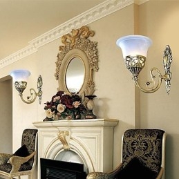 פמוטי קיר ברונזה מנורות Moire Glass אירופאי רטרו קלאסי 220V