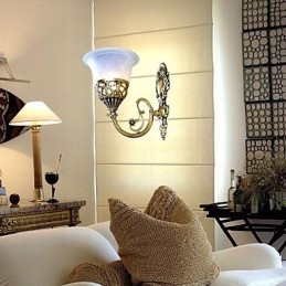 פמוטי קיר ברונזה מנורות Moire Glass אירופאי רטרו קלאסי 220V