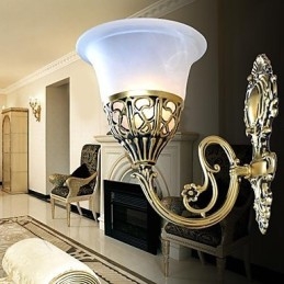 פמוטי קיר ברונזה מנורות Moire Glass אירופאי רטרו קלאסי 220V