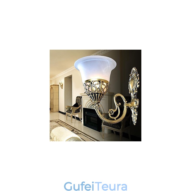 פמוטי קיר ברונזה מנורות Moire Glass אירופאי רטרו קלאסי 220V