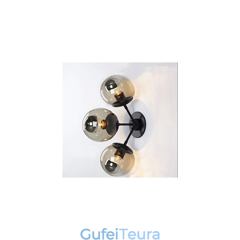 פמוטי קיר כדור זכוכית 3אורות חיצוני קיר מקורה אורותל כפרי לודג' מתכת