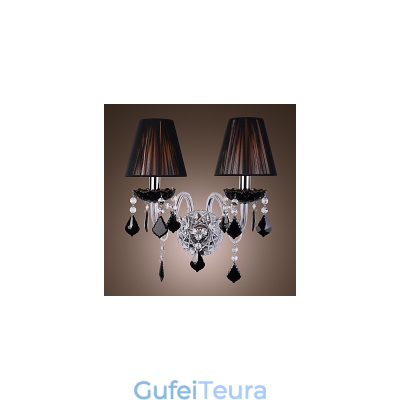 אור קיר קריסטל עם 2 נורות בגוון בד