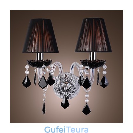 אור קיר קריסטל עם 2 נורות בגוון בד