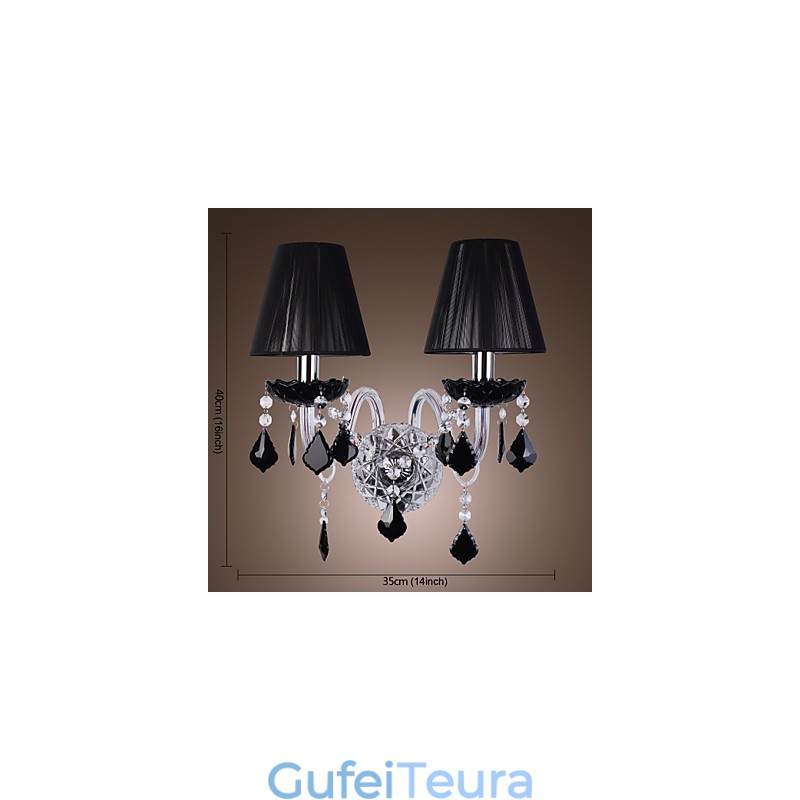 אור קיר קריסטל עם 2 נורות בגוון בד