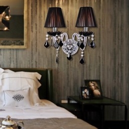 אור קיר קריסטל עם 2 נורות בגוון בד
