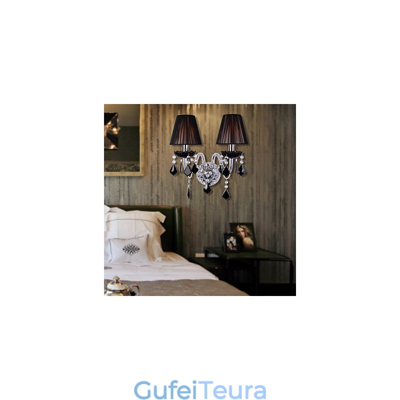 אור קיר קריסטל עם 2 נורות בגוון בד