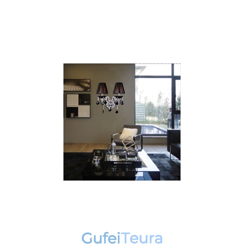 אור קיר קריסטל עם 2 נורות בגוון בד