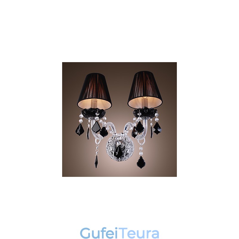 אור קיר קריסטל עם 2 נורות בגוון בד