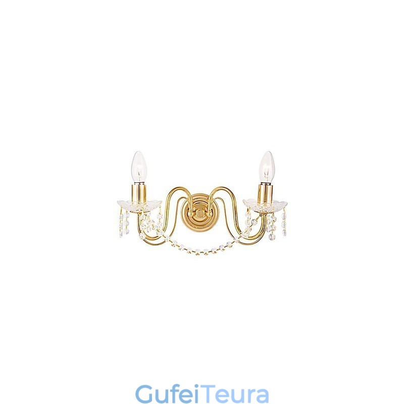 אור קיר קריסטל מוזהב עם 2 נורות