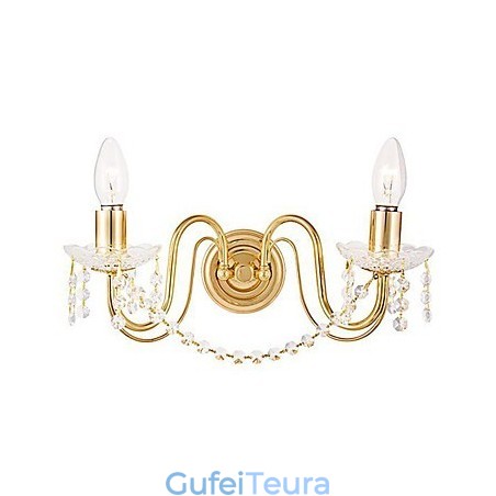 אור קיר קריסטל מוזהב עם 2 נורות