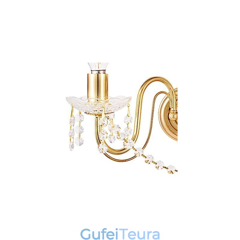 אור קיר קריסטל מוזהב עם 2 נורות