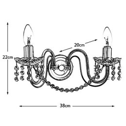 אור קיר קריסטל מוזהב עם 2 נורות