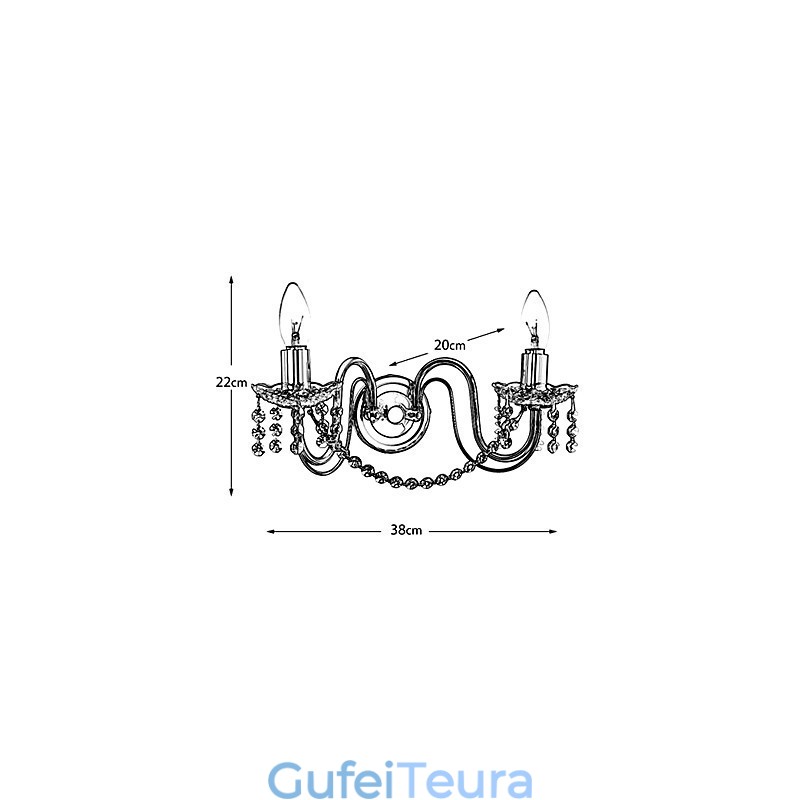 אור קיר קריסטל מוזהב עם 2 נורות