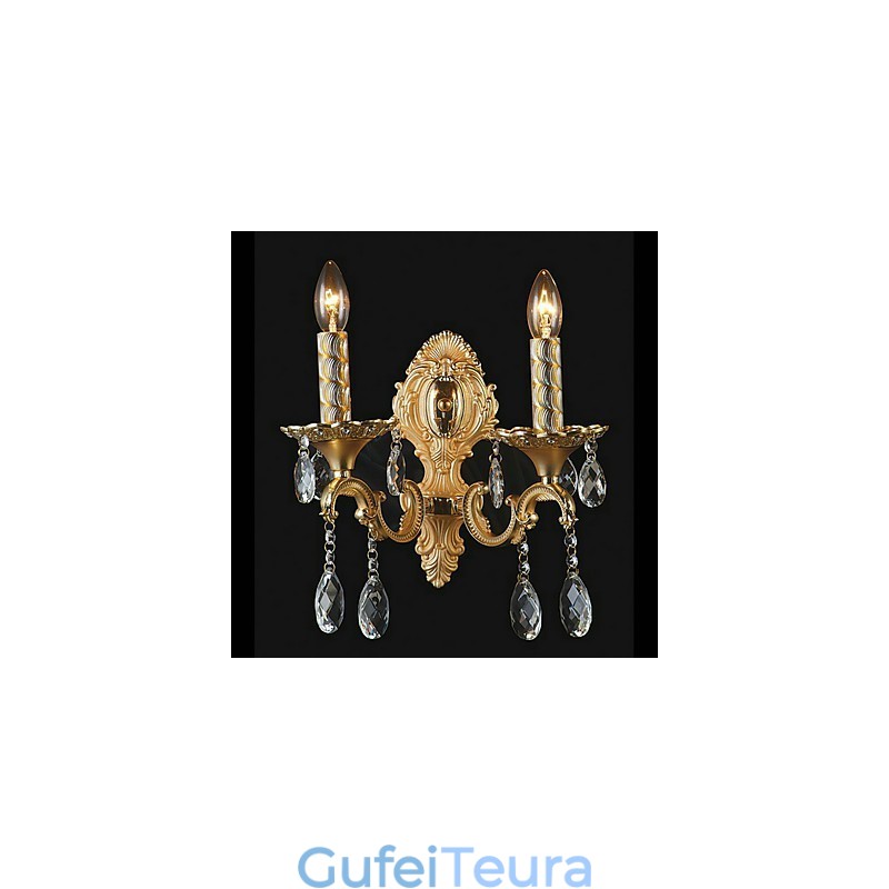 אור קיר קריסטל מוזהב עם 2 נורות