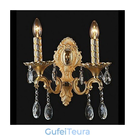 אור קיר קריסטל מוזהב עם 2 נורות