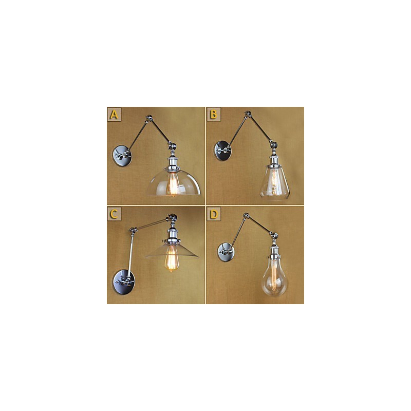 מנורת קיר רטרו טלסקופית מזכוכית כרום