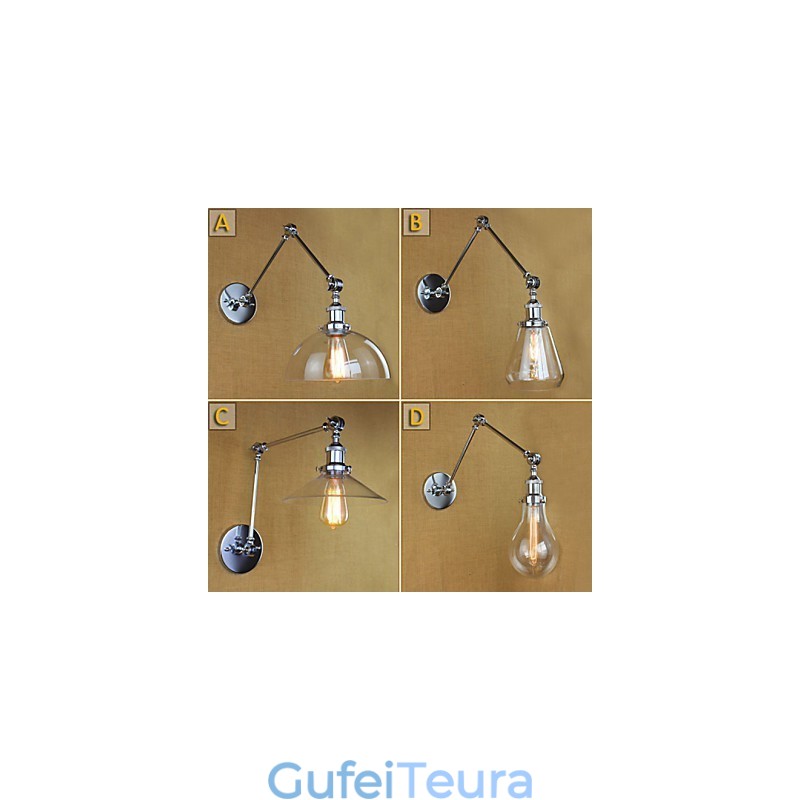 מנורת קיר רטרו טלסקופית מזכוכית כרום