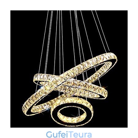 אור תליון קריסטל תאורה מודרנית שלוש טבעות D406080 K9 גופי תאורה תקרת קריסטל גדולים