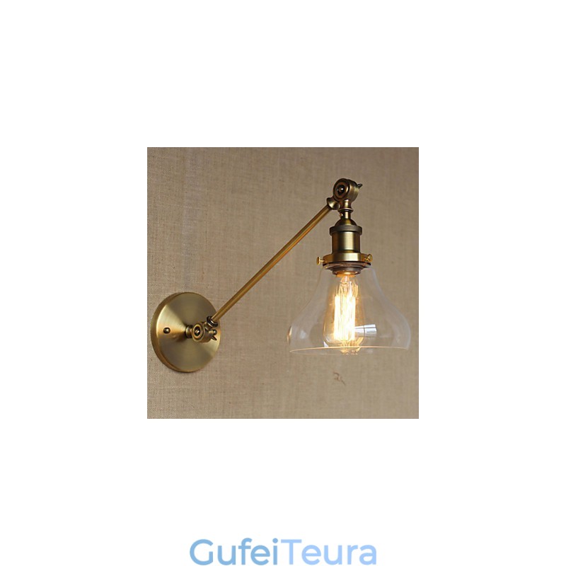 הברזל זכוכית ברונזה פליז זרוע בסגנון רטרו Creative אמריקאי כפרי מנורת קיר לחדר שינה