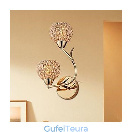 מכווץ ועכשווי זהב כפול ראש מנורת קיר קריסטל K9