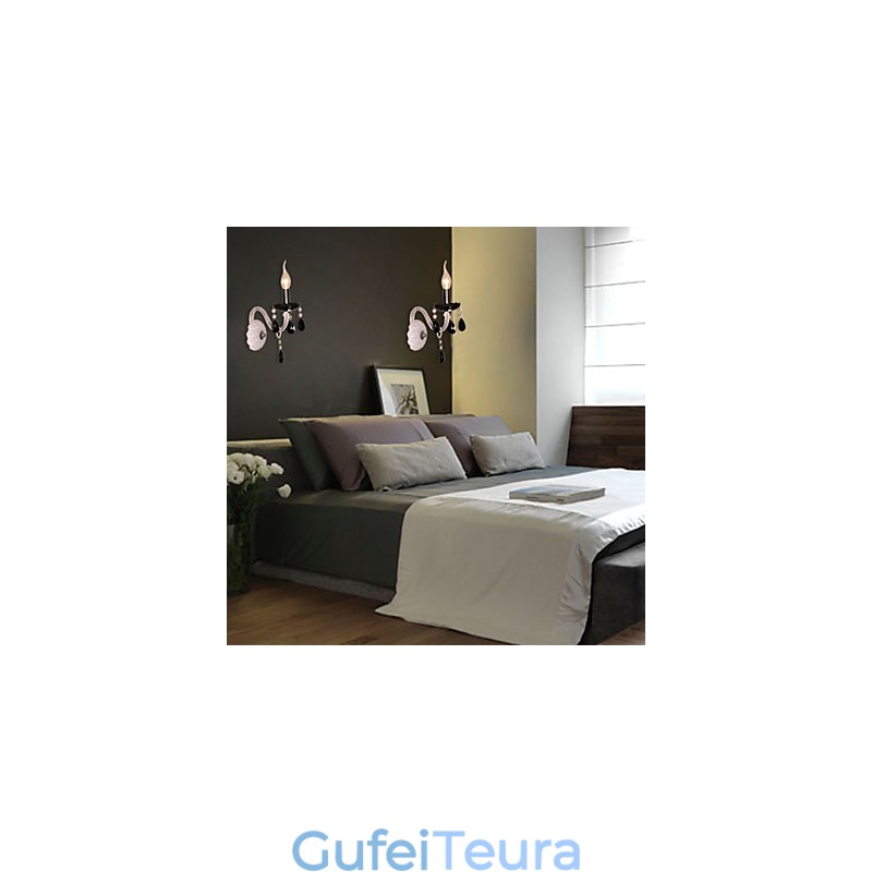 אור קיר קריסטל שחור עם נורת נר