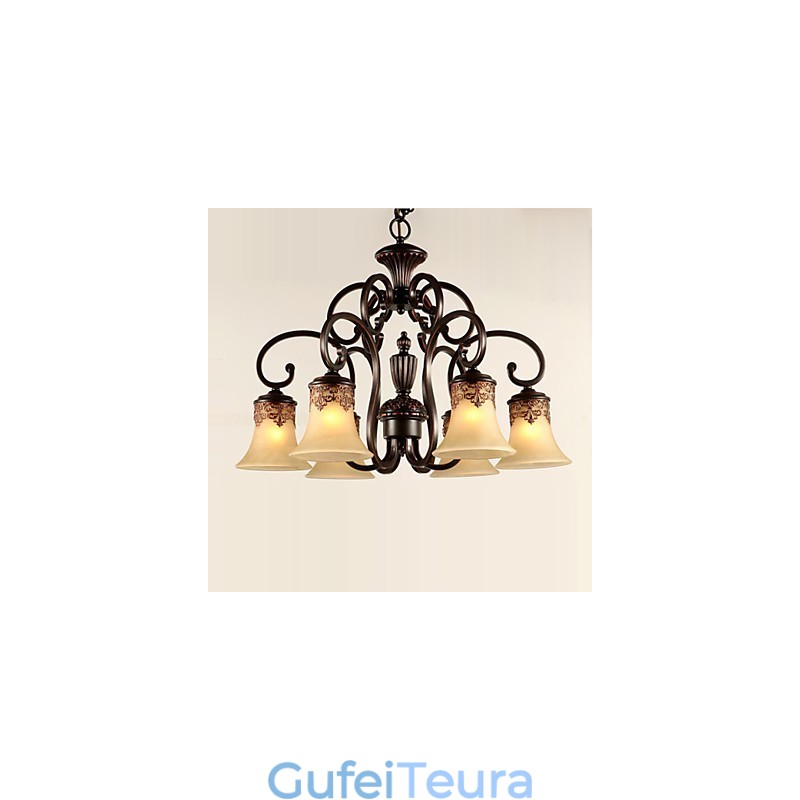 נברשת תליון אור 6 אורות אהיל למטה וינטג' קאנטרי מתכת+זכוכית