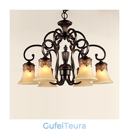 נברשת תליון אור 6 אורות אהיל למטה וינטג' קאנטרי מתכת+זכוכית