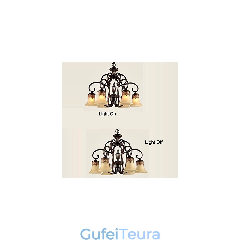 נברשת תליון אור 6 אורות אהיל למטה וינטג' קאנטרי מתכת+זכוכית