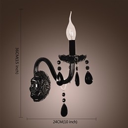 אור קיר קריסטל שחור עם נורת נרות