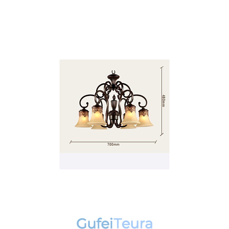 נברשת תליון אור 6 אורות אהיל למטה וינטג' קאנטרי מתכת+זכוכית